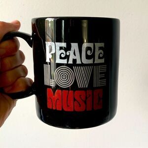 Peace Love Music Life Is Good Hippie Retro Black Red Coffee Mug